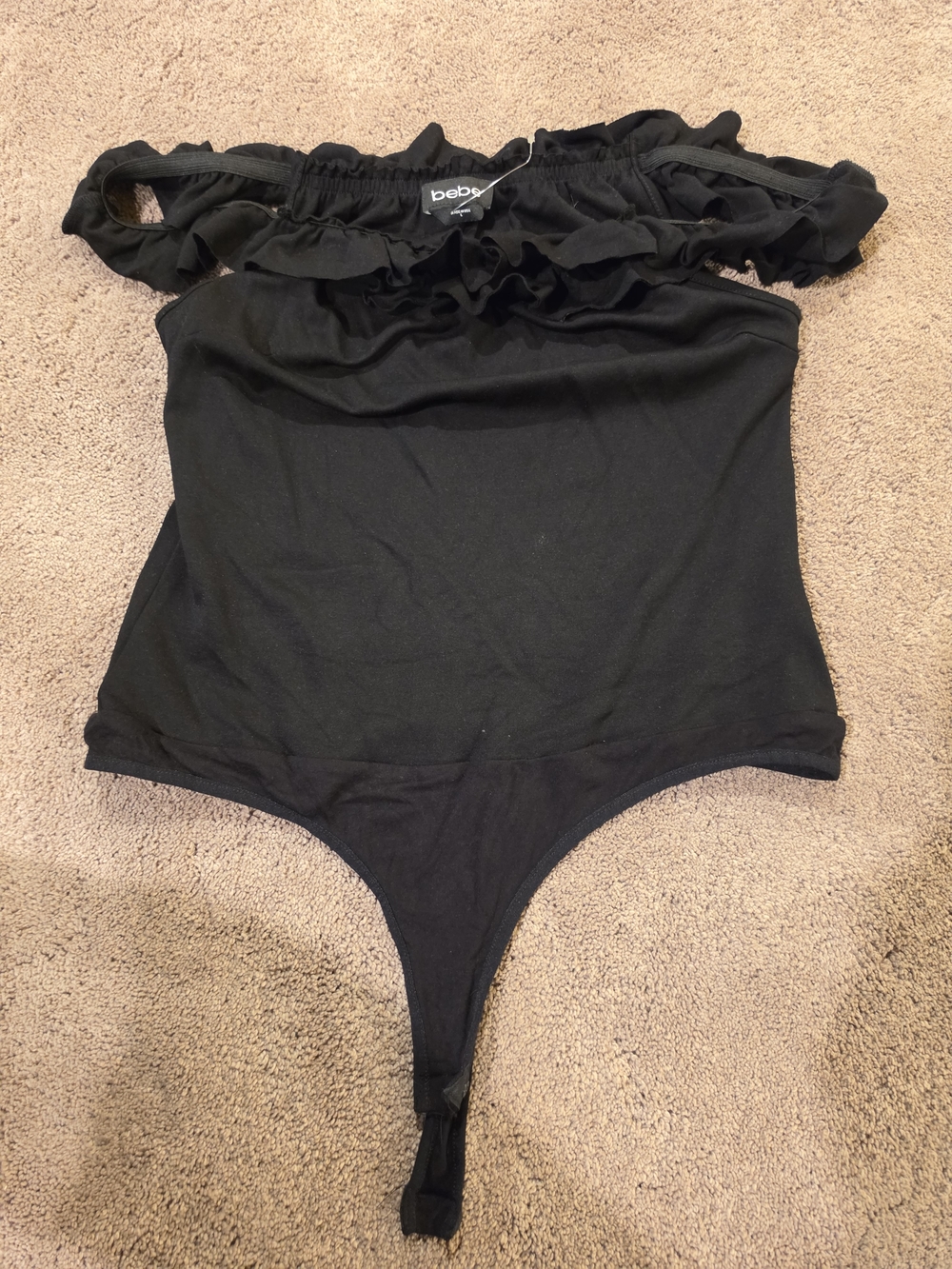 bebe Black Off-Shoulder Ruffle Bodysuit